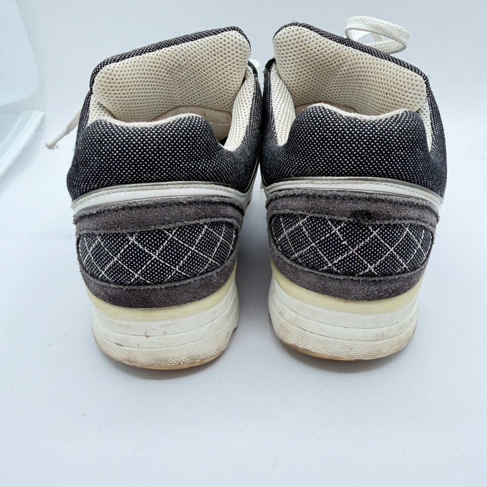 CHANEL Suede Calfskin Authentic CC Sneakers Size 38.5 Dark Grey, White,& Silver - Picture 10 of 12
